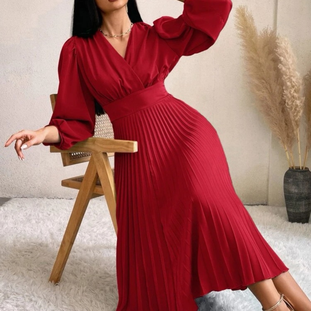 Luxe lantern sleeve pleated dress - Picture 13 of 16